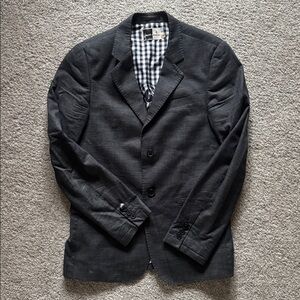 Howe Charcoal Gray Tailored Blazer Size 38 Gingham Lined Jacket